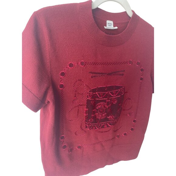 Hermès Paris Red Wool Short-Sleeve Embroidered Sweater - Picture 7 of 8